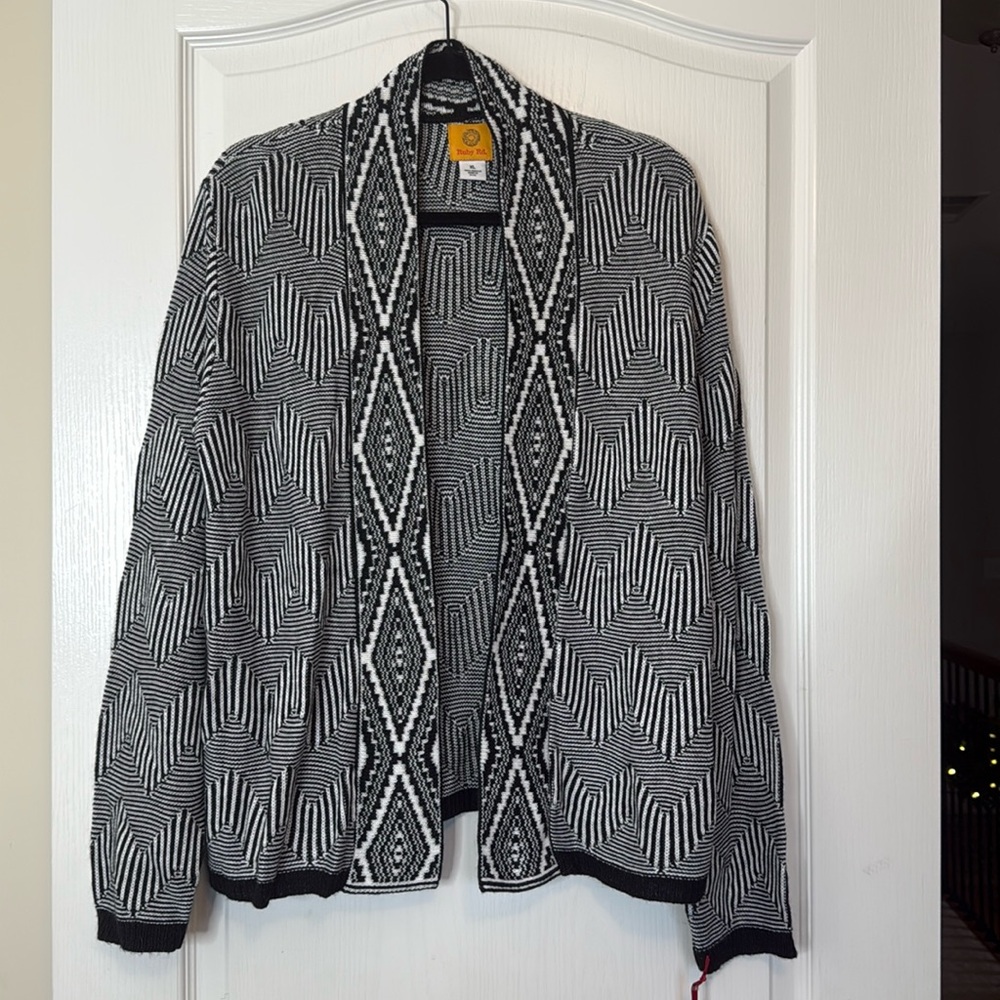 Ruby Rd. Neo Geo Open Cardigan Sweater Black and White XL